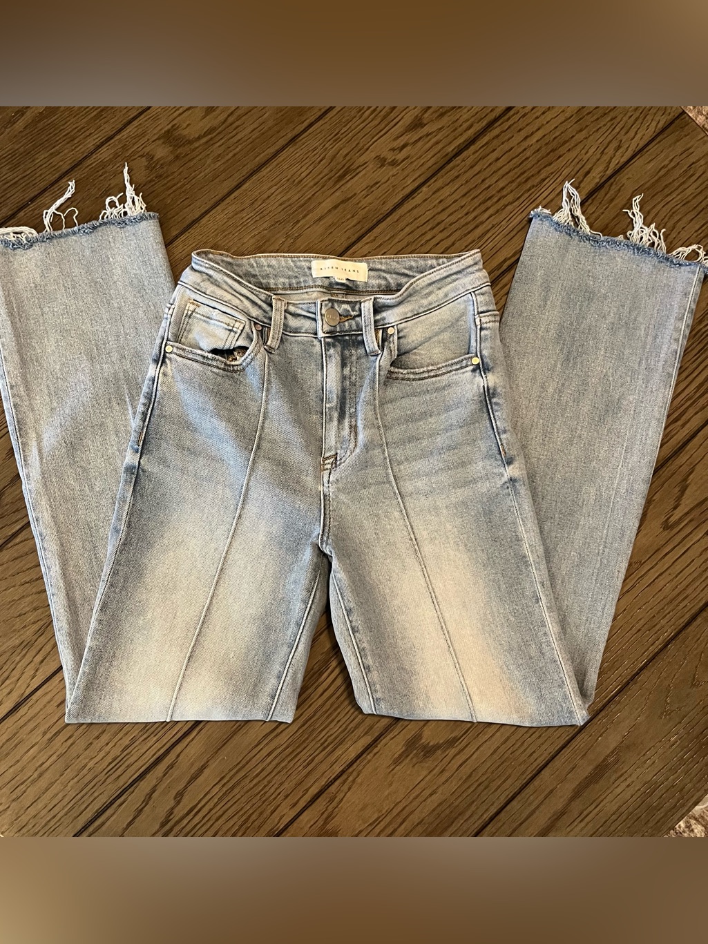 Risen Twilight Straight Jean Womens 1/25 Blue Front Seam High Rise Ankle Raw Hem